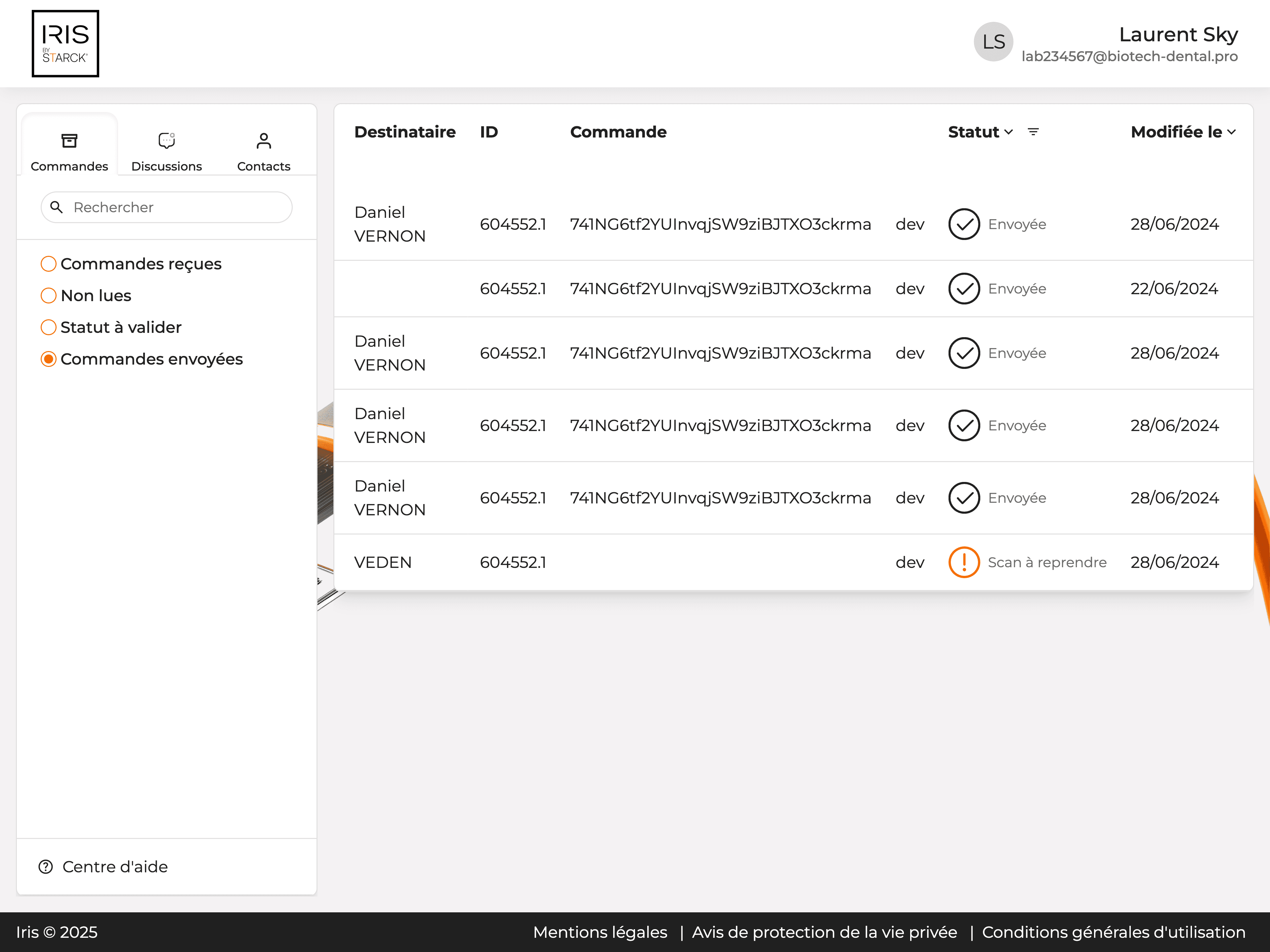 Outil de gestion commandes dentaires