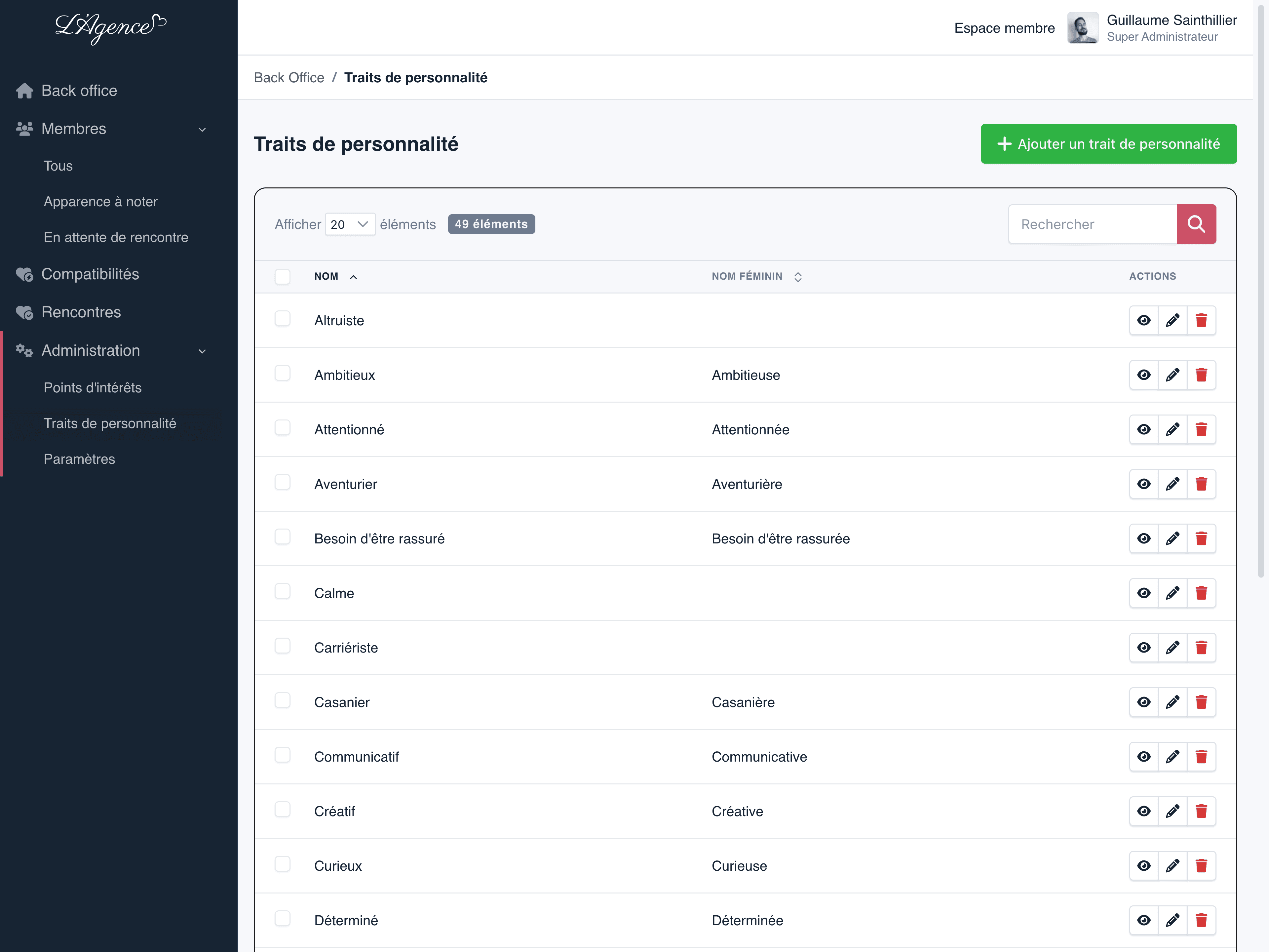 Site de gestion pour agence matrimoniale