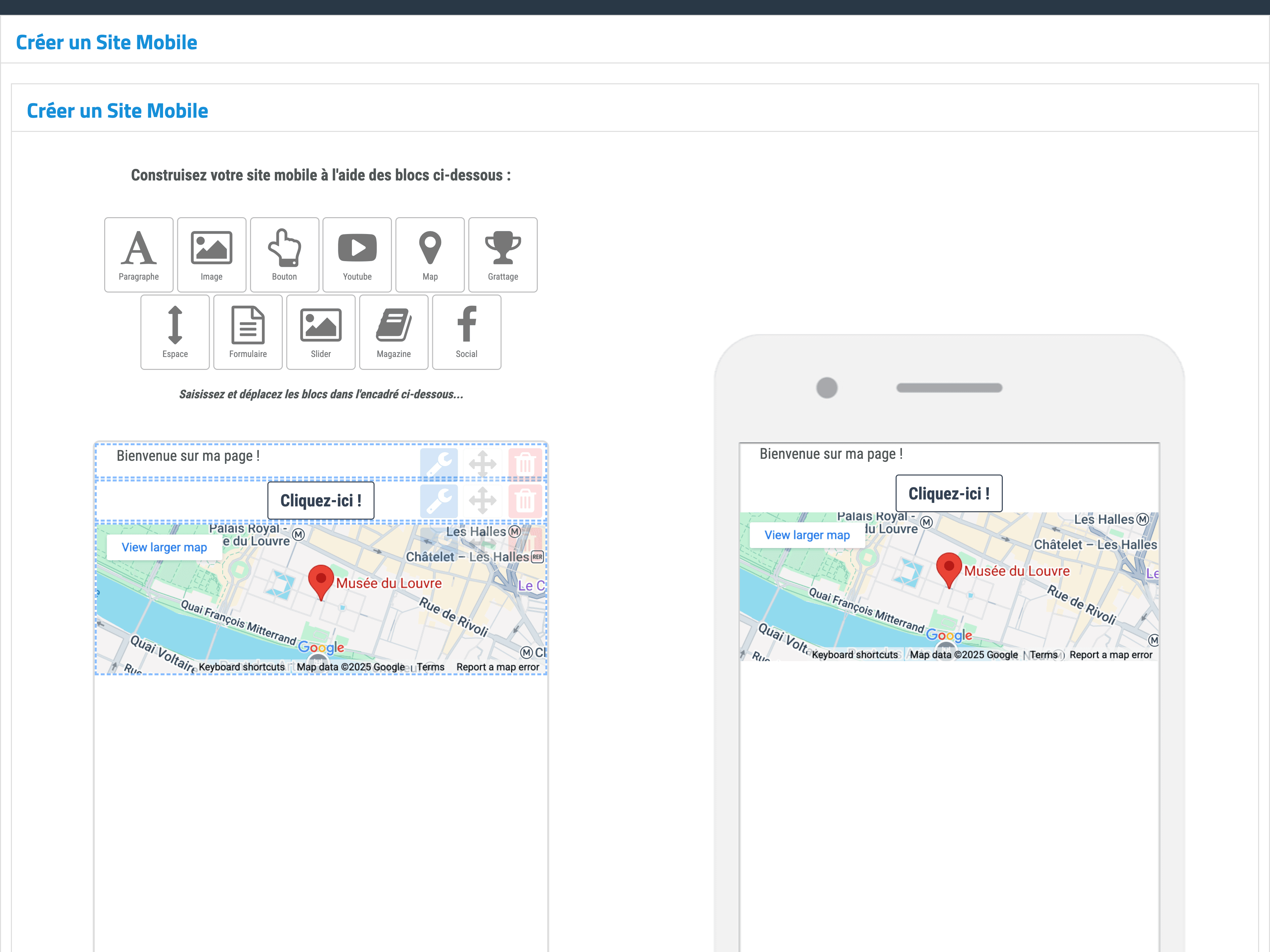 Éditeur Drag & Drop pour pages mobile