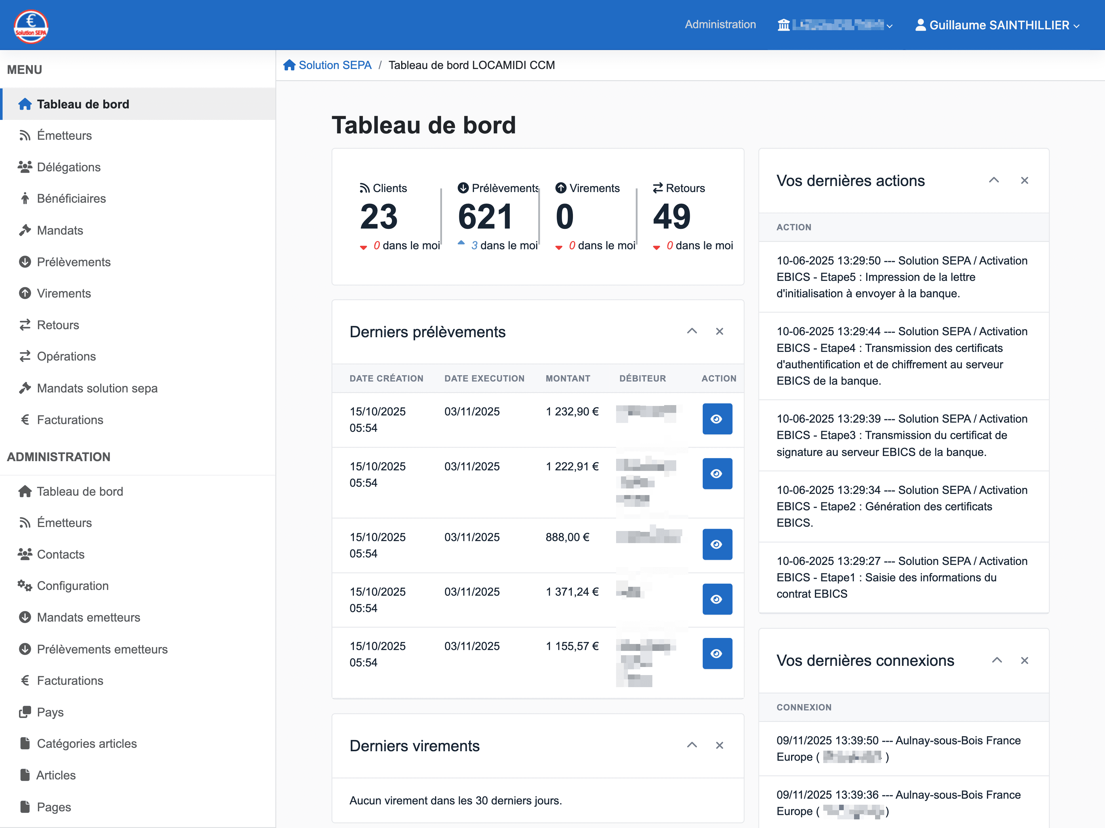 Application de gestion de flux SEPA via protocole bancaire EBICS